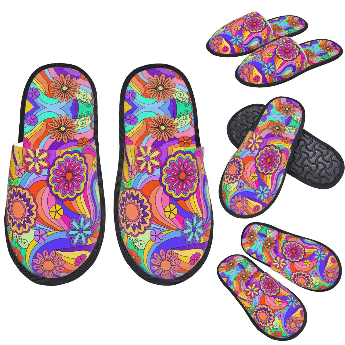 Insole Memory Foam - Custom Groovy Psychedelic Flower Power Slippers